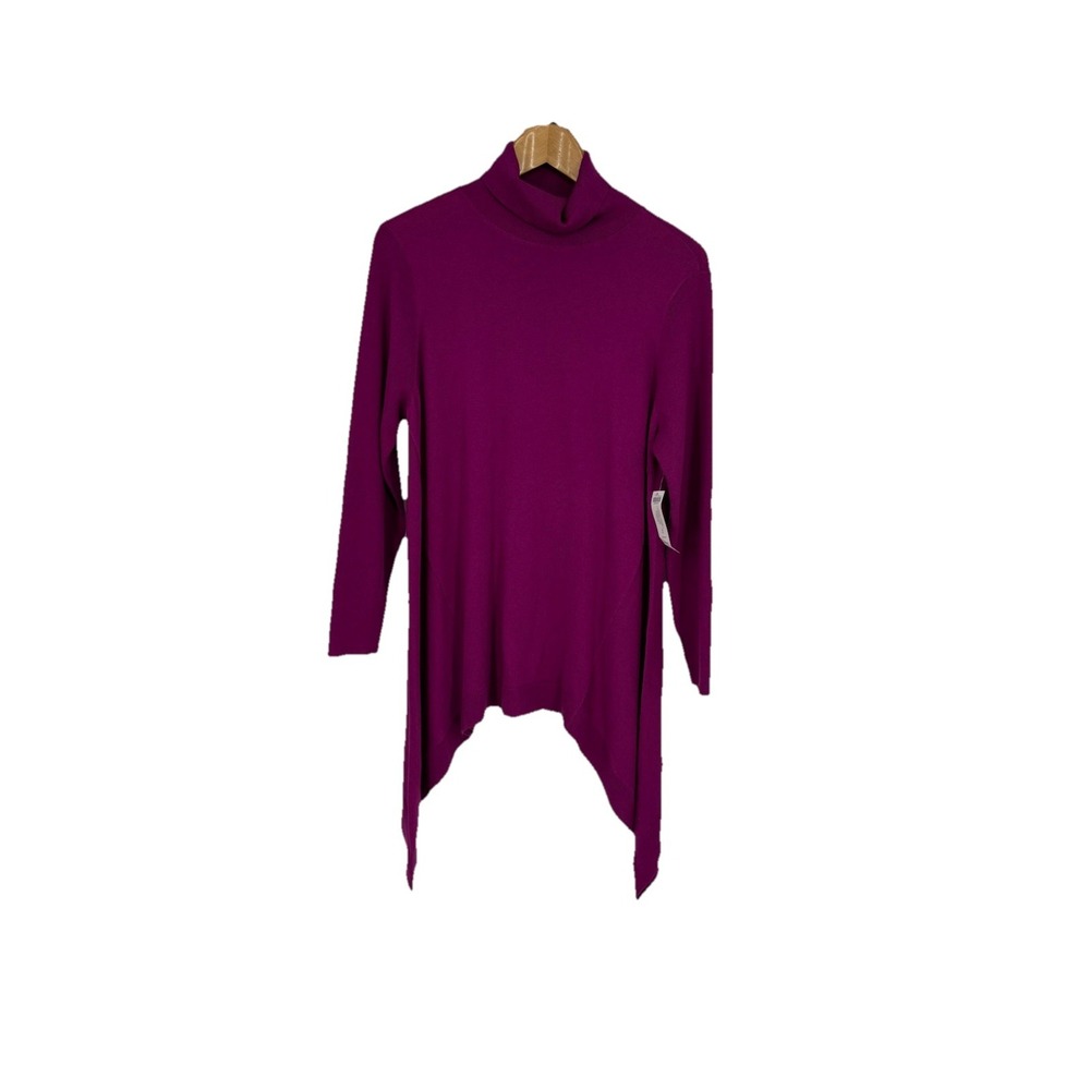 Chicos Women Oversized Asymmetrical Turtleneck Sweater Large Stretch Lightweight
